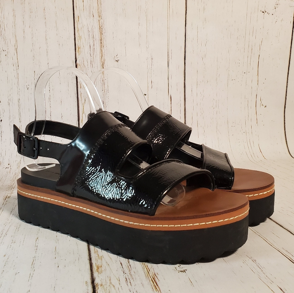 Zara Patent Leather Black Platform Sandals 9/40